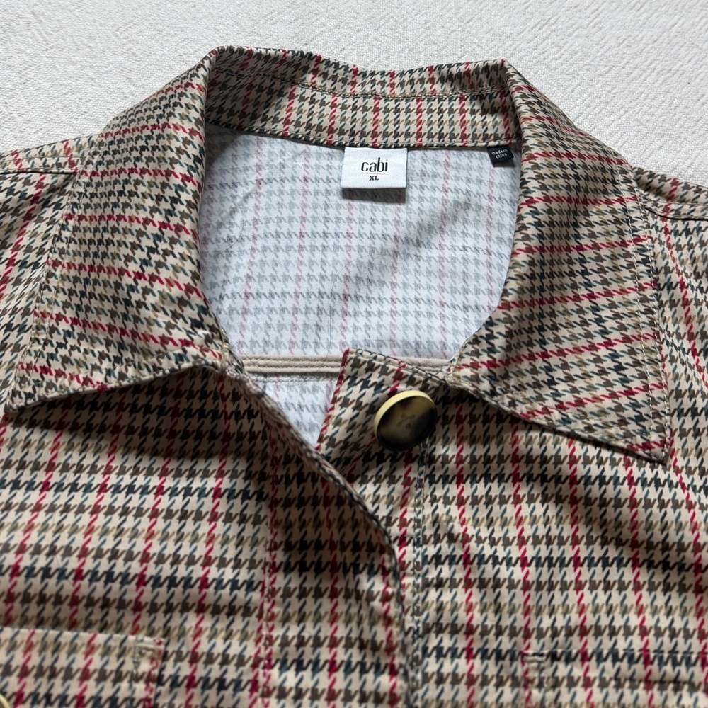 Cabi Houndstooth Print Beige Trench Coat Belted XL Preppy Spring - Picture 5 of 9